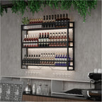 Wine Rack Wall Mounted with LED Light,Bar Liquor Shelf,Black,100cm | Metal,3-Tiers,Wine Glass Holder,Industrial Liquor Bottle Display Storage Shelf,for Home Bar, Dining Room