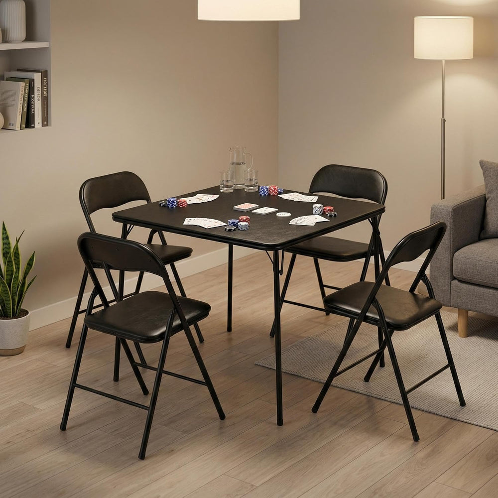FurnitureR Folding Card Table and Chairs Set of 4, 5-Piece Foldable Dining Ta...