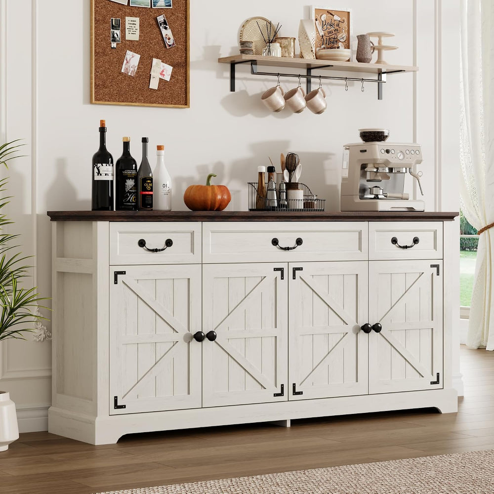 Sunny Heart 65" Large Buffet Storage Cabinet, Farmhouse Kitchen Sideboar...