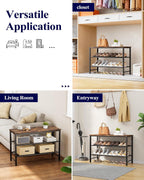Kitsure Shoe Rack for Closet, Shoe Storage, 29.5" Wide - 3 Tier, Brown | Space-Saving Shoe Organizer with Leveling Feet, Sturdy & Rust-Proof Wooden Shoe Rack for Entryway, Bedroom, Living Room