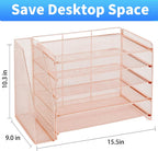 OPNICE 5-Tier Paper Organizer with Magazine Holder, Desk Organizers and Accessories, Office Desk Accessories & Workspace Organizers, Desktop File Organizer for Office Supplies Storage, Rose Gold
