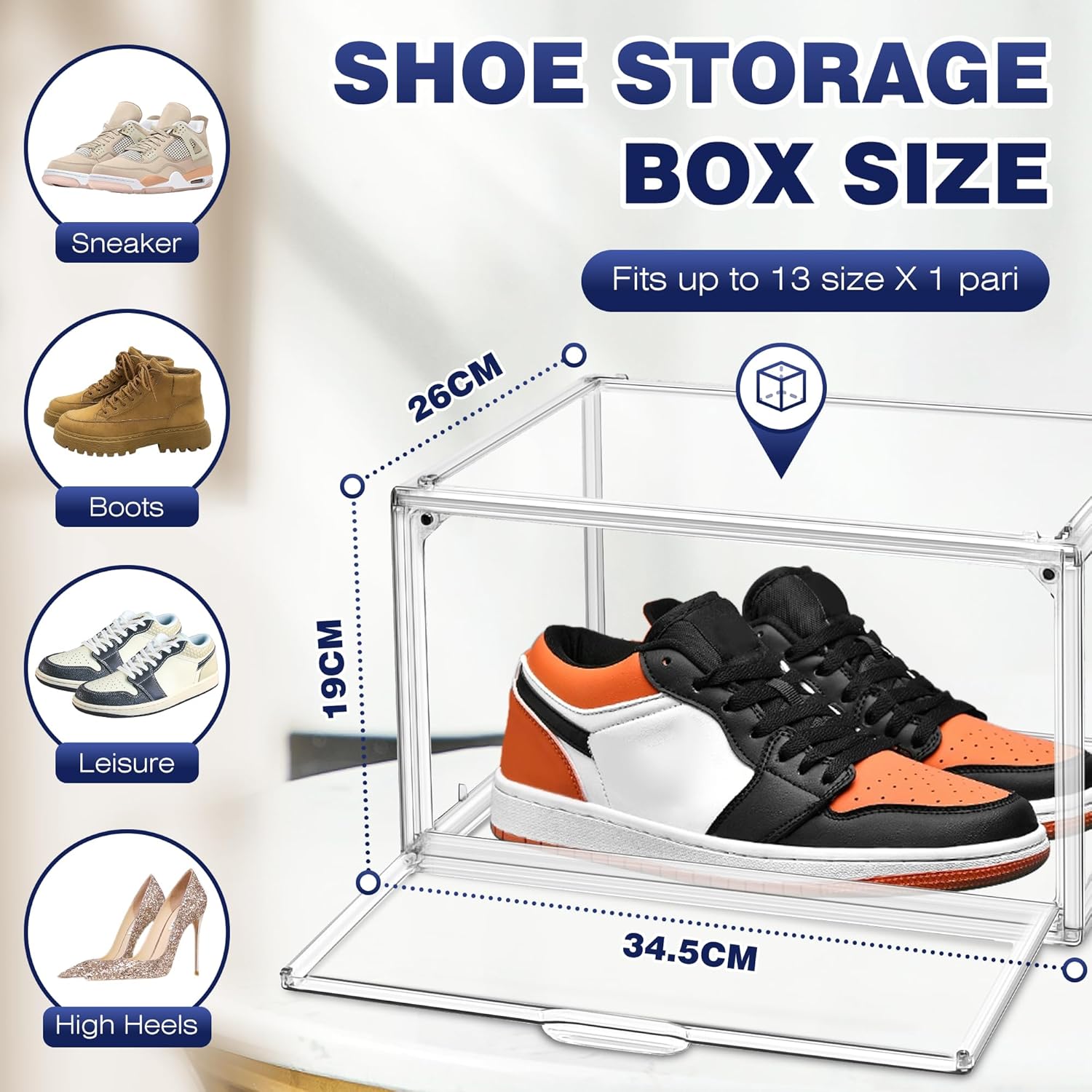 12 Pack Acrylic Shoe Boxes, Size 12 Clear Plastic Stackable Shoe Storage Boxes with Magnetic Lid Acrylic Display Case Sneaker Containers Underbed Closet Make-Up Storage Box