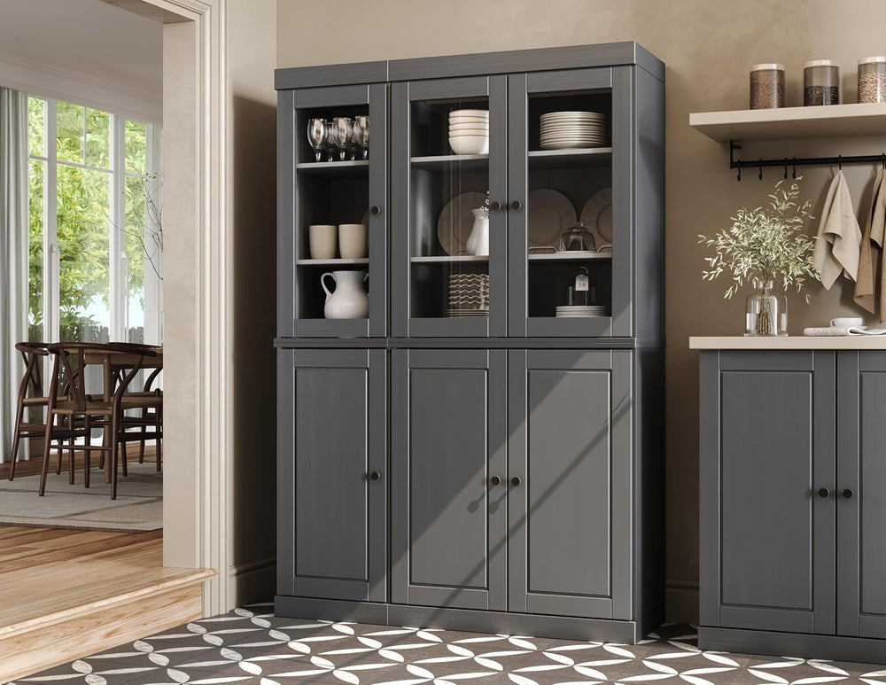 Palace Imports 100% Solid 2-Drawer Pantry, 3 Glass & 3 Wood Doors, Gray, ...