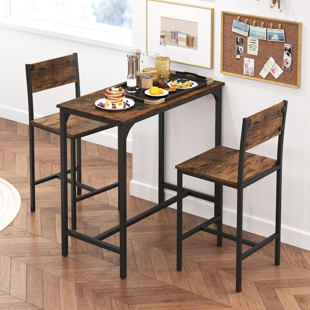 GOFLAME 3-Piece Bar Table Set, Counter Height Pub Table & 2 Barstools wit...