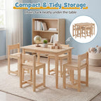 HONEY JOY Kids Table and Chairs, Wooden Activity Table with 4 Chairs Set for Crafts, Homework, Drawing & Snack Time, 5-Piece Playroom and Kindergarten Furniture Set for Children Ages 4+ (Natural)