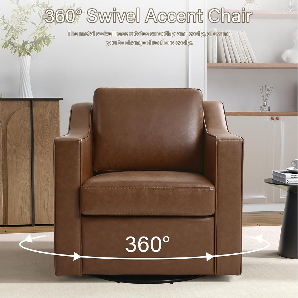 Faux Leather Swivel Accent Barrel Chairs Set of 2, Coffee