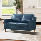 Kingfun 56" Faux Leather Sofa, Loveseat Couch, Mid Century Modern Love Seat Couches with Solid Wood Frame for Living Room & Bedroom, Blue