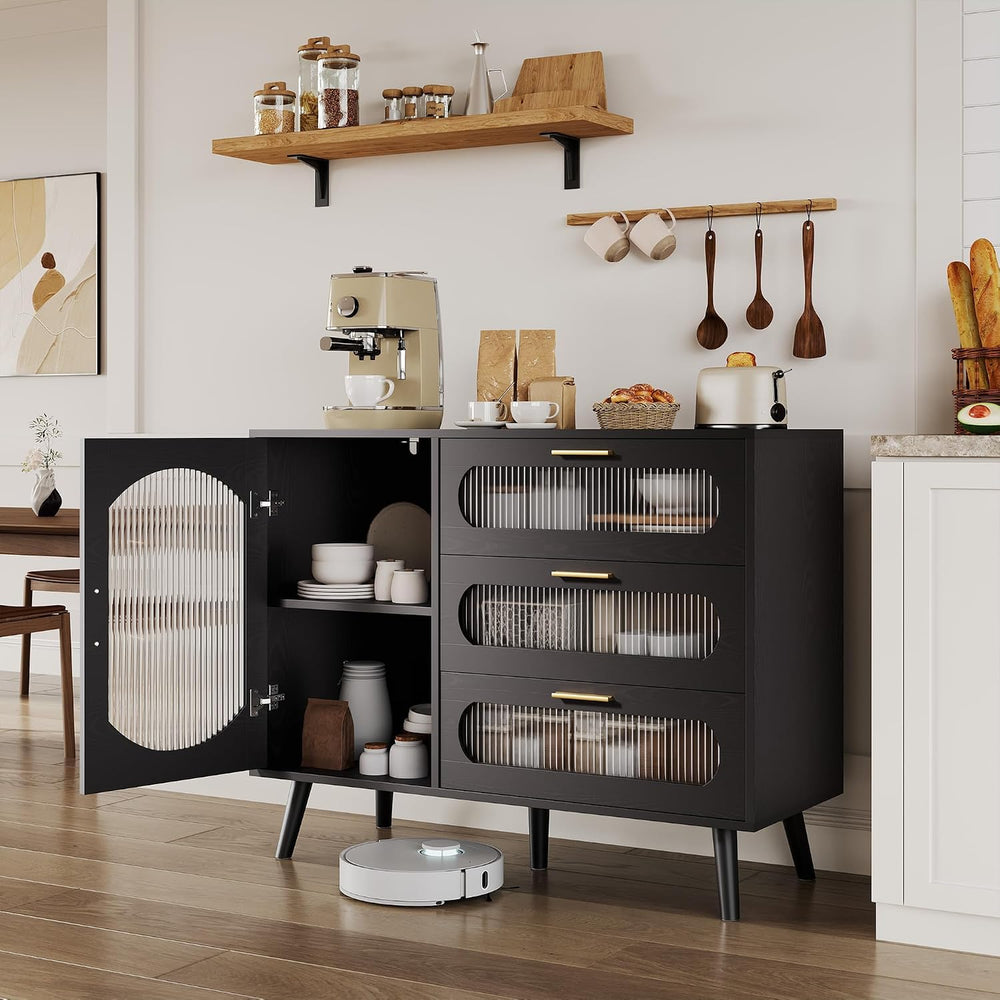 GarveeHome 39.4'' Modern Buffet Cabinet with Storage, Black Sideboard...
