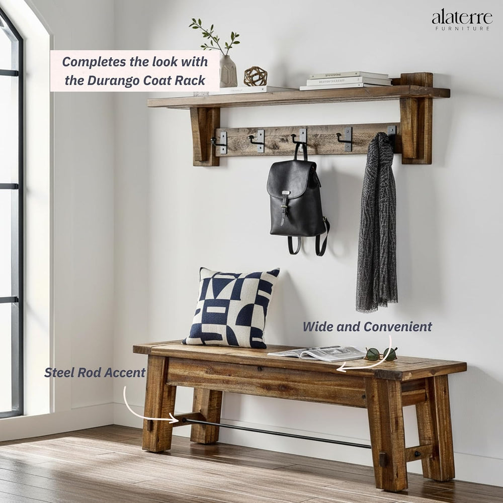 Alaterre Durango Rustic Industrial Solid Wood Entryway Bench, Natural, 60” | ...