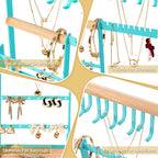 DreamGenius Jewelry Organizer Stand with Velvet Ring Holder, 4 Tier Jewelry Holder Organizer with 15 Hooks for Necklaces and 16 Holes for Earrings, Blue