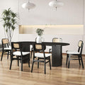 Black Rattan Dining Chairs Set of 6 Sherpa Dining Room Chairs Natural Wooden Kitchen Chairs Farmhouse Boho