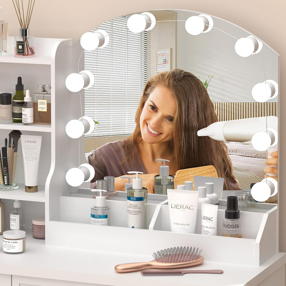 Vabches Vanity Desk with Mirror and Lights,Makeup Vanity Set for Bedroom | Wh...