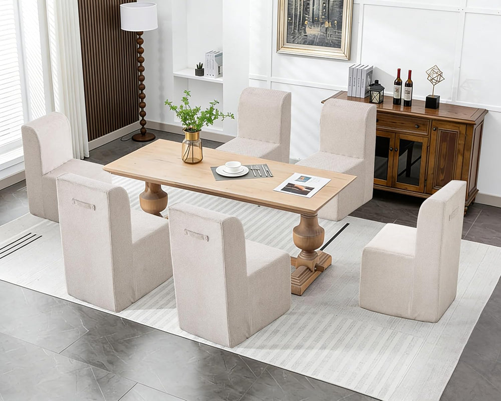 Upholstered Dining Chair, Modern Linen Fabric Dining Room Chair with Mid Back...