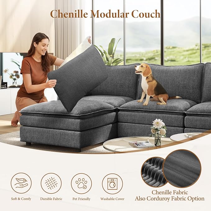 Vesgantti 142" Cloud Couch Sectional Modular Sofa, Comfy Sectional Couch...