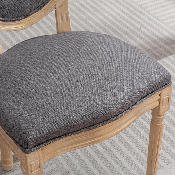 French Country Dining Chairs Set of 6,Farmhouse Upholstered Dining Room Chairs with Round Back and Solid Leg,Fabric Kitchen Side Chairs for Kitchen/Bedroom/Dining Room,Gray
