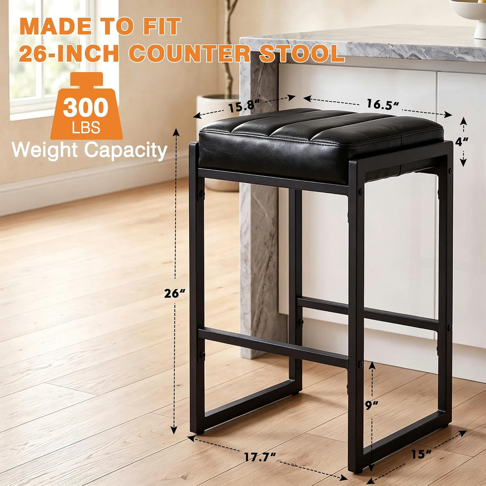 LSSBOUGHT 26 Inch Backless Bar Stools Set of 2, Modern Faux Leather Counter S...