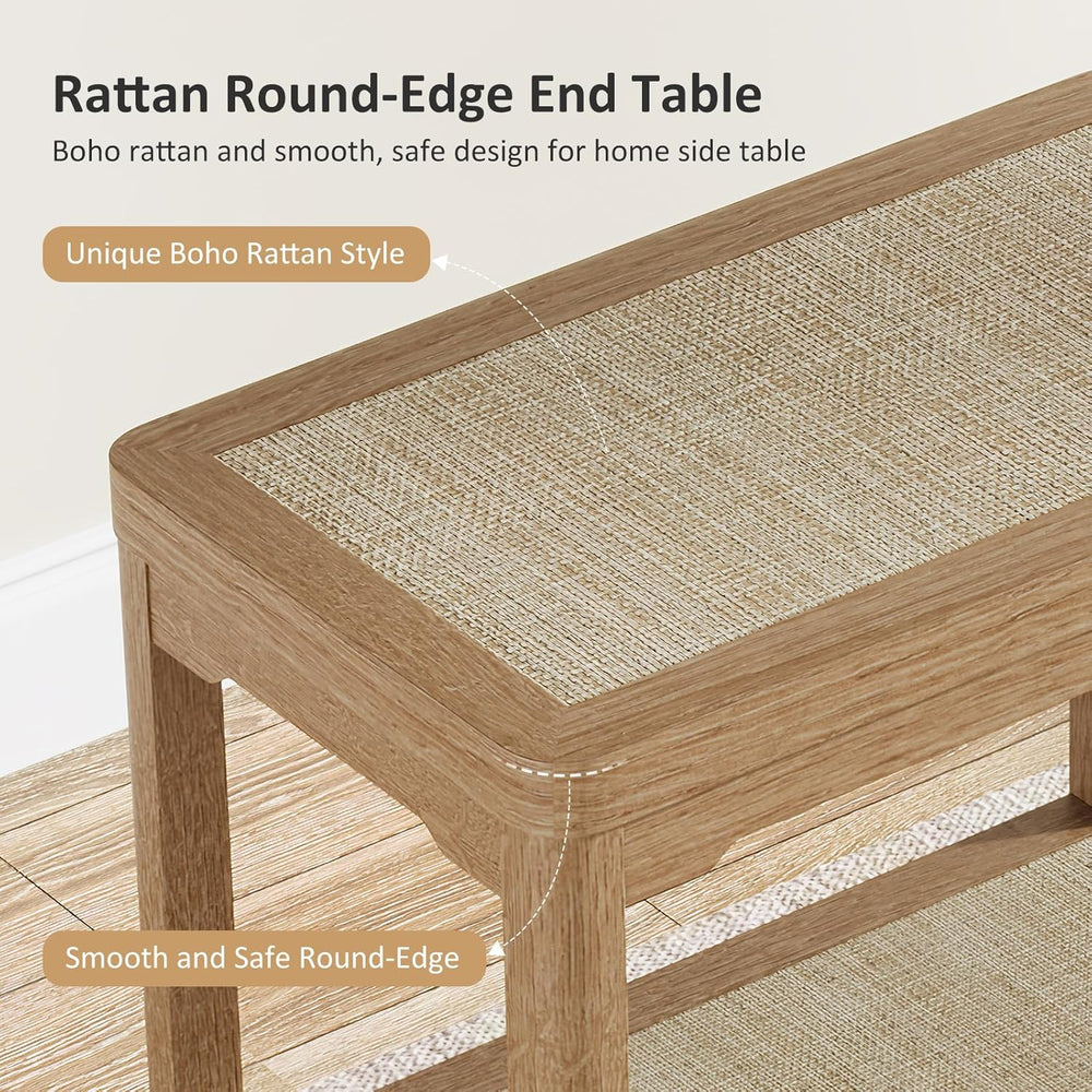Eclatara Rattan Night Stand - Farmhouse 2 Tier End Table for Bedroom - Accent...
