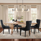 Velvet Upholstered Dining Chairs Set of 4, Modern Style Kitchen Side Chairs with Nailhead Trim and Wood Legs,Metal Pulling Ring for Dining Room Living Room(Black,Set of 4)