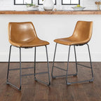 Lemebri 26 inch Bar Stools Set of 2, Modern Counter Height Bar Stools, Faux Leather Barstool with Back and Metal Leg, Armless Bar Chairs for Kitchen Island (Whisky, 2pcs 26")