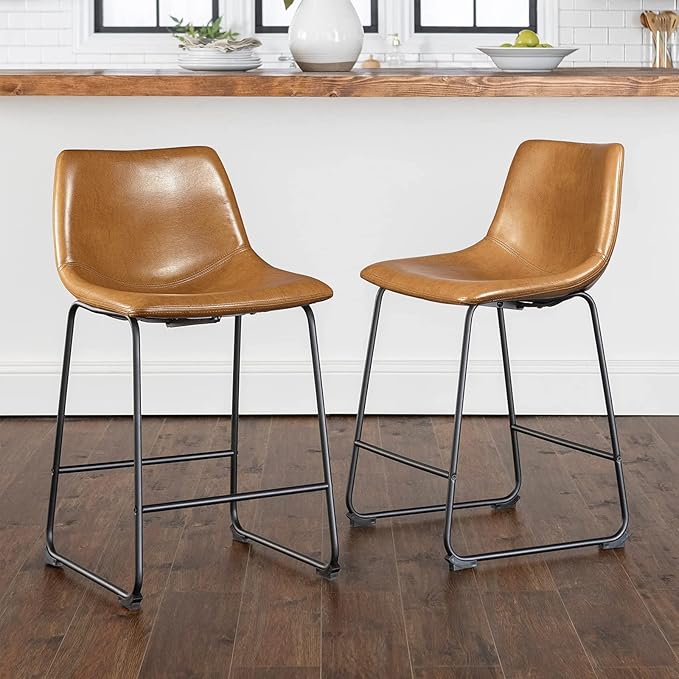 Lemebri 26 inch Bar Stools Set of 2, Modern Counter Height Bar Stools, Faux Leather Barstool with Back and Metal Leg, Armless Bar Chairs for Kitchen Island (Whisky, 2pcs 26")