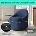 LINSY Swivel Accent Chair with Storage Comfy Chenille Barrel Chairs, Small 360 Swivel Modern Armchair for Living Room Bedroom, Boucle Reading Chair for Study Room (Blue)