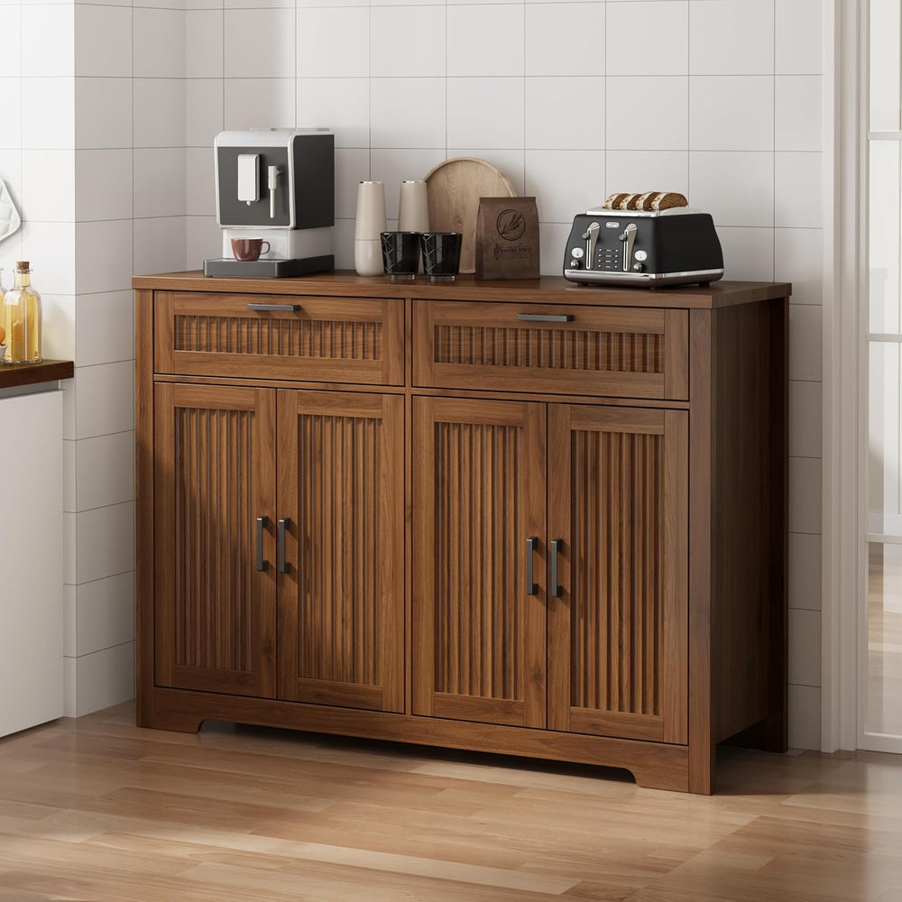 Buffet Cabinet with 2 Storage Drawers, Farmhouse Coffee Bar Table with Storag...