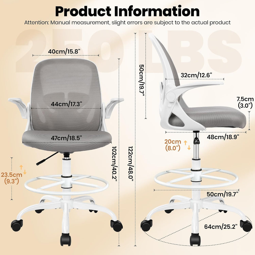 Ergonomic Drafting Chair with Flip-Up Armrests & Adjustable Footrest – Ta...