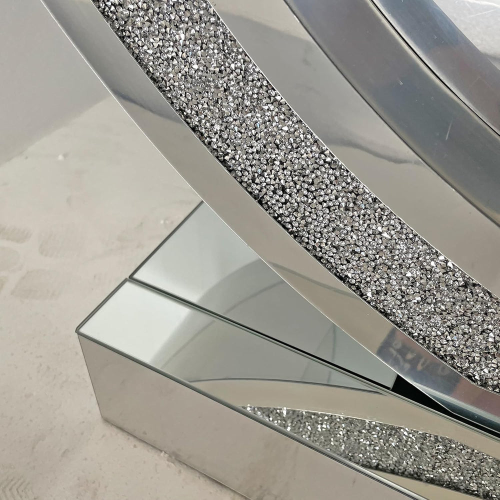 Silver Mirrored Console Table, 43" Modern Entryway Tables with Crushed D...