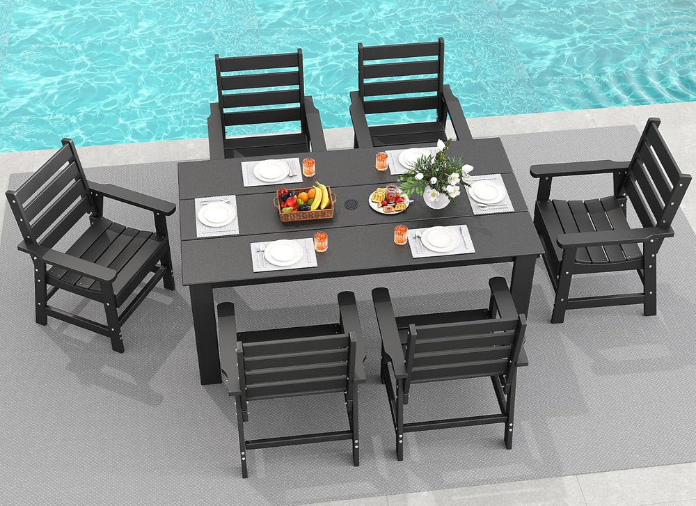 GREENVINES 7-piece Outdoor Dining Set, HDPE Table & 6 Chairs, Black