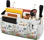 Wildflower Bloom Blue Bedside Caddy for Dorm Bed Bedside Hanging Caddy Bag Iron Frame Storage Organizer Pocket for Bunk Home College Hospital Beds 2 Hooks