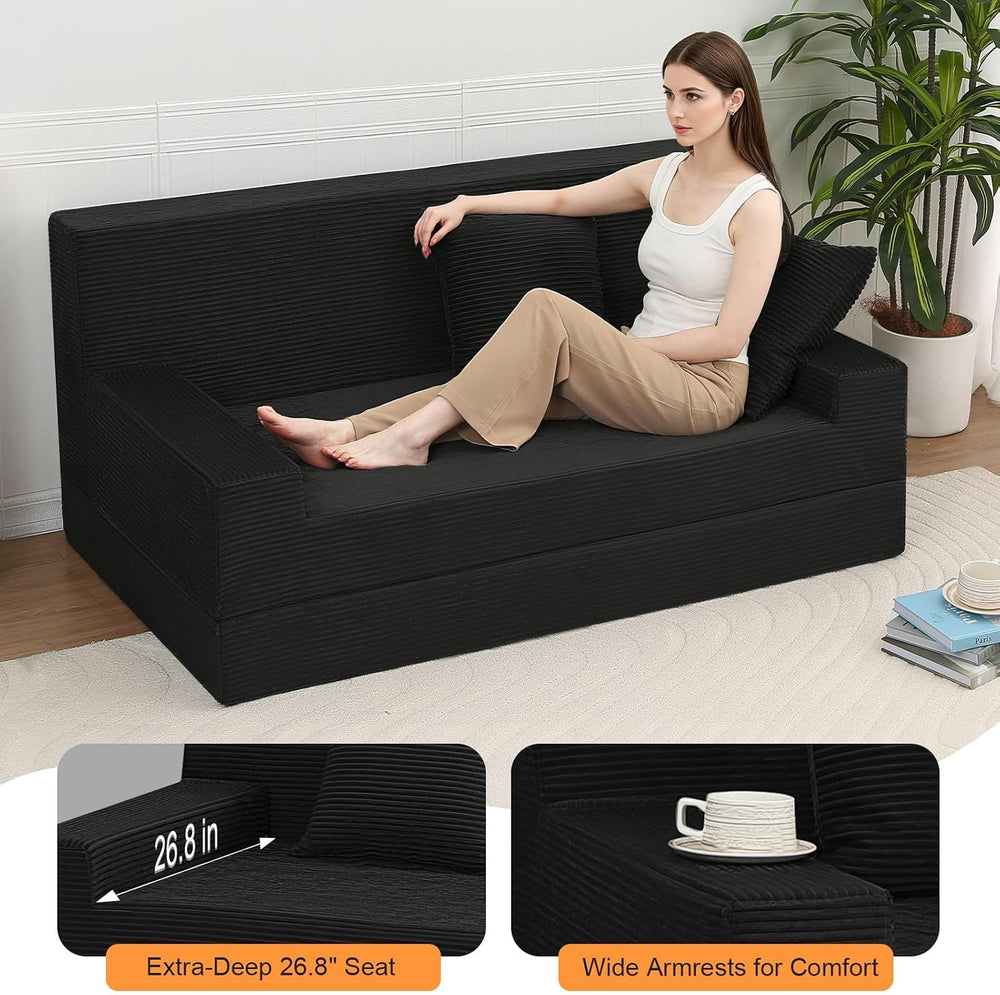 MeMoreCool 59" Couch Bed, Loveseat Futon Sofa, Small Space, Black | 59 i...