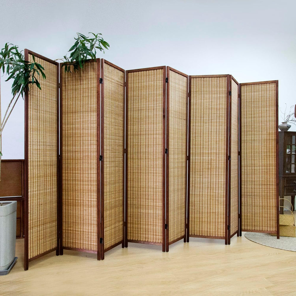 8 Panel Bamboo Room Divider Screen,5.6 FT Tall Bamboo Divider Folding Panel S...
