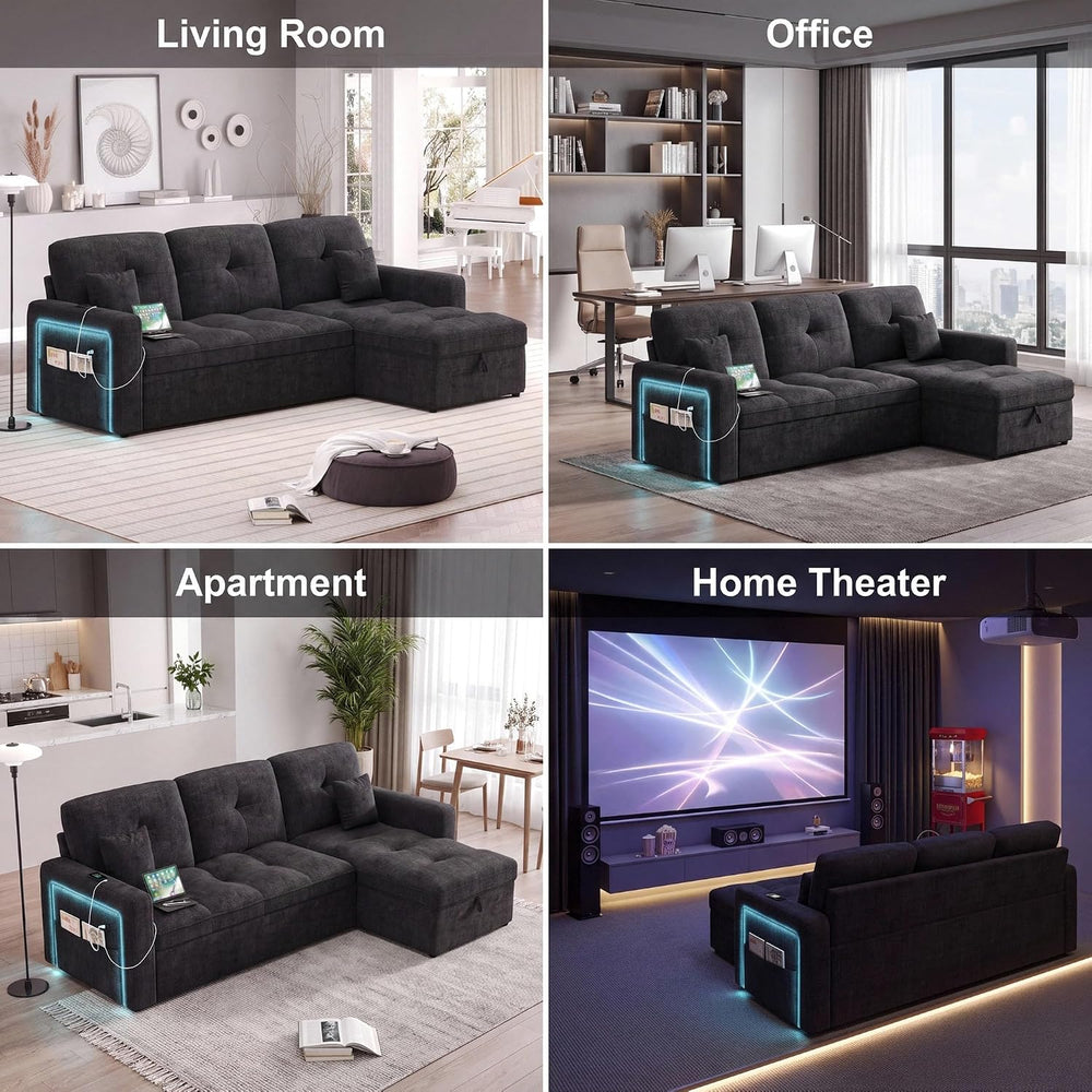 81'' LED L-Shaped Sectional Couch for Living Room, Sleeper Sofa Bed, ...
