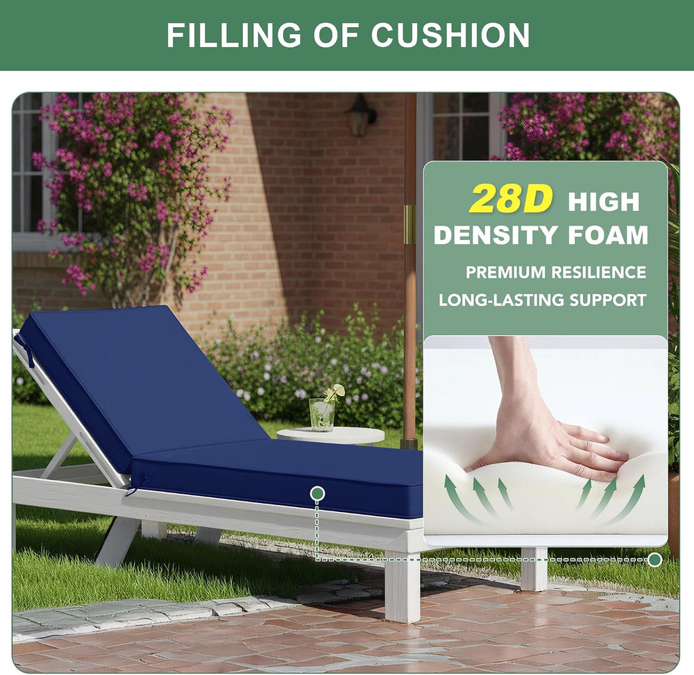 Summsun Outdoor Chaise Lounge Cushions Set of 2, 80 x 26 x 3 Inch, Navy