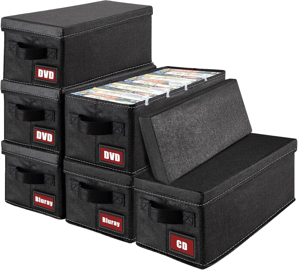 DVD Storage Boxes, 6P Larger DVD Storage Cases with Lid, Stackable Fabrics Me...