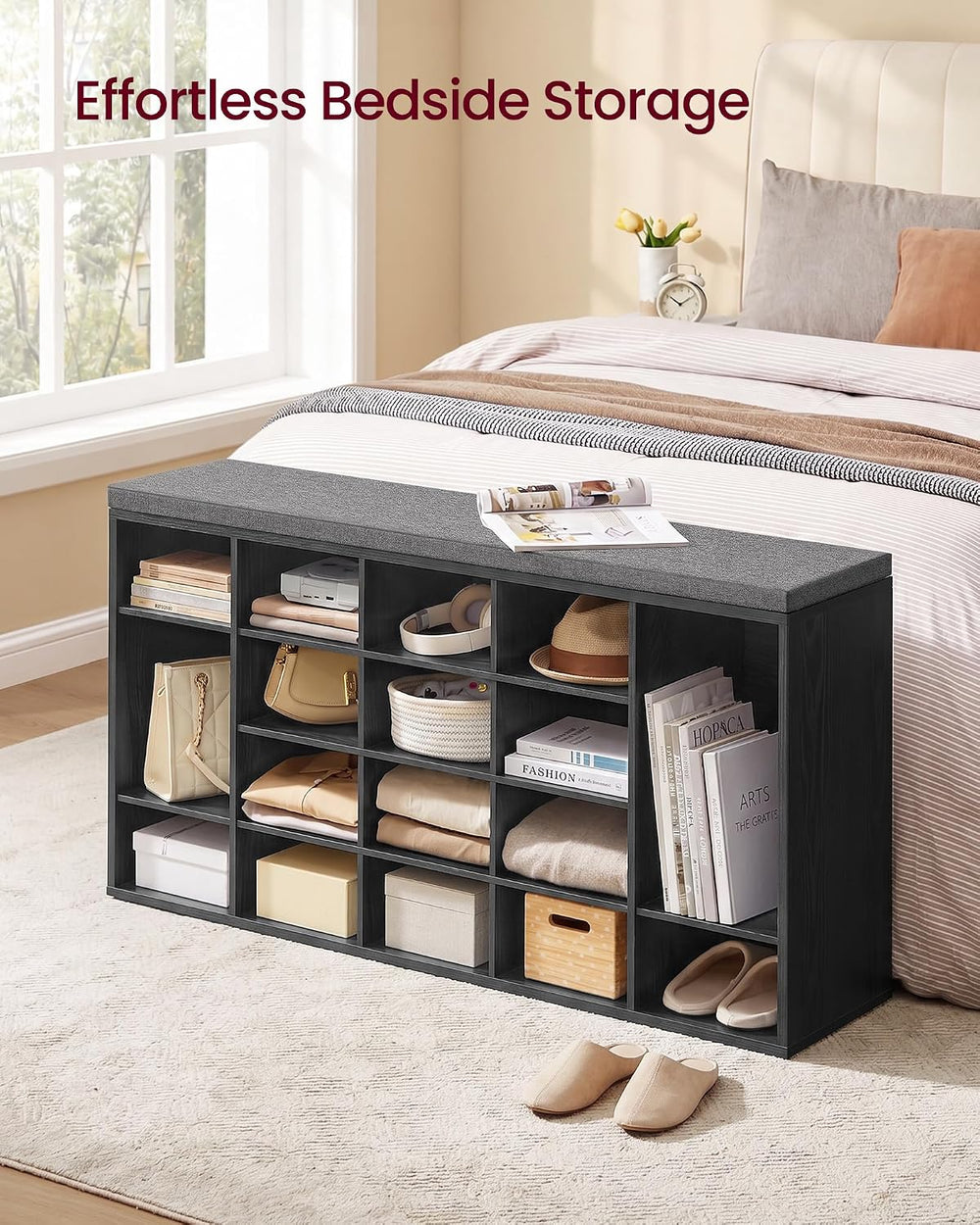 VASAGLE Shoe Bench with Cushion, 20 Compartments, 12 x 47.2 x 24.7 Inches | E...