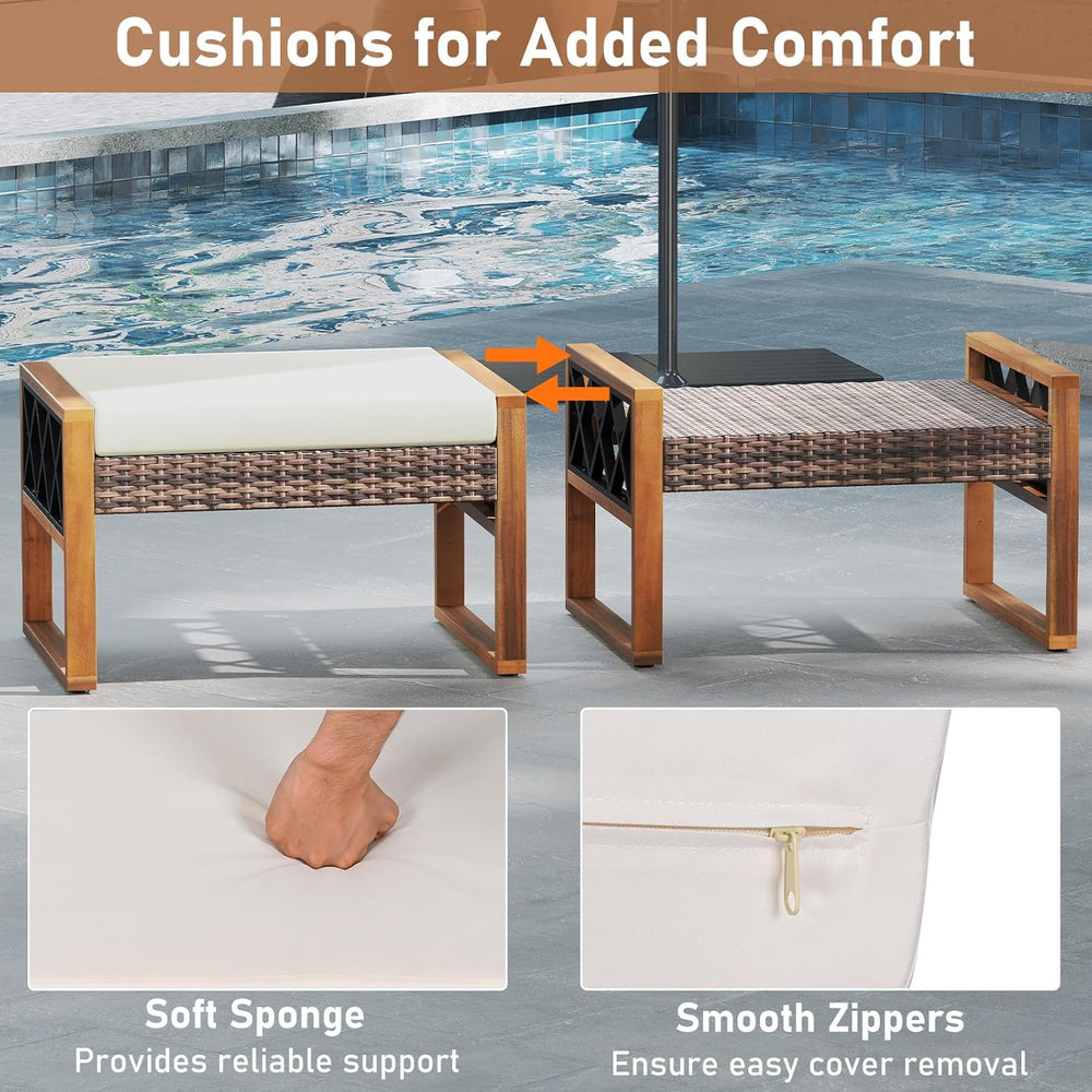 Tangkula Rattan Wicker Outdoor Ottoman Set of 2, Patio 3-in-1 Footstools with...