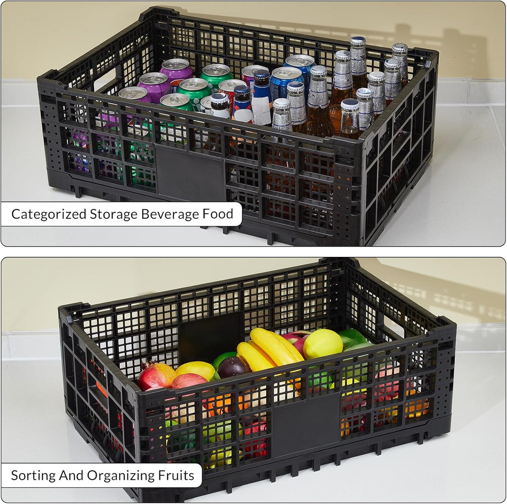 Collapsible Storage Crates, 52 Liter Heavy Duty Foldable Plastic Crates , Storage Baskets and Bins 23.6" L x 15.7" W x 8.6" H Stackable Dairy Milk Crates for Office, Home, Toy Storage