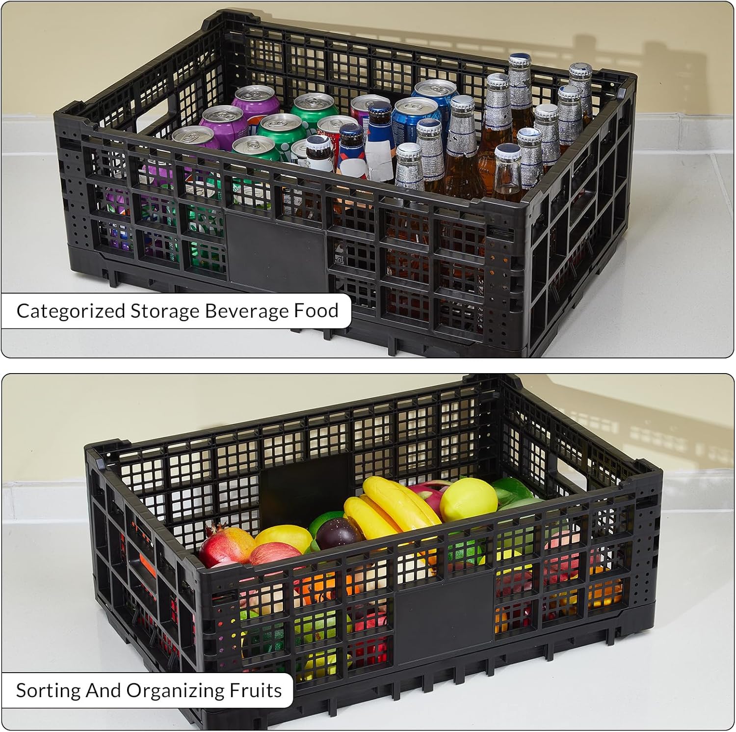 Collapsible Storage Crates, 52 Liter Heavy Duty Foldable Plastic Crates , Storage Baskets and Bins 23.6" L x 15.7" W x 8.6" H Stackable Dairy Milk Crates for Office, Home, Toy Storage