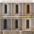 LVSOMT Wall Mounted Jewelry Organizer Lockable, 43"x16" Door Hanging Arched Mirror with Lights and Jewelry Storage, 6 LEDs Jewelry Cabinet (White)