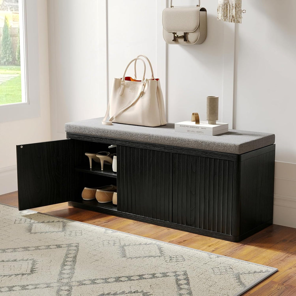 41.3" Fluted Shoe Storage Bench, Entryway Bench with 2" Cushioned S...