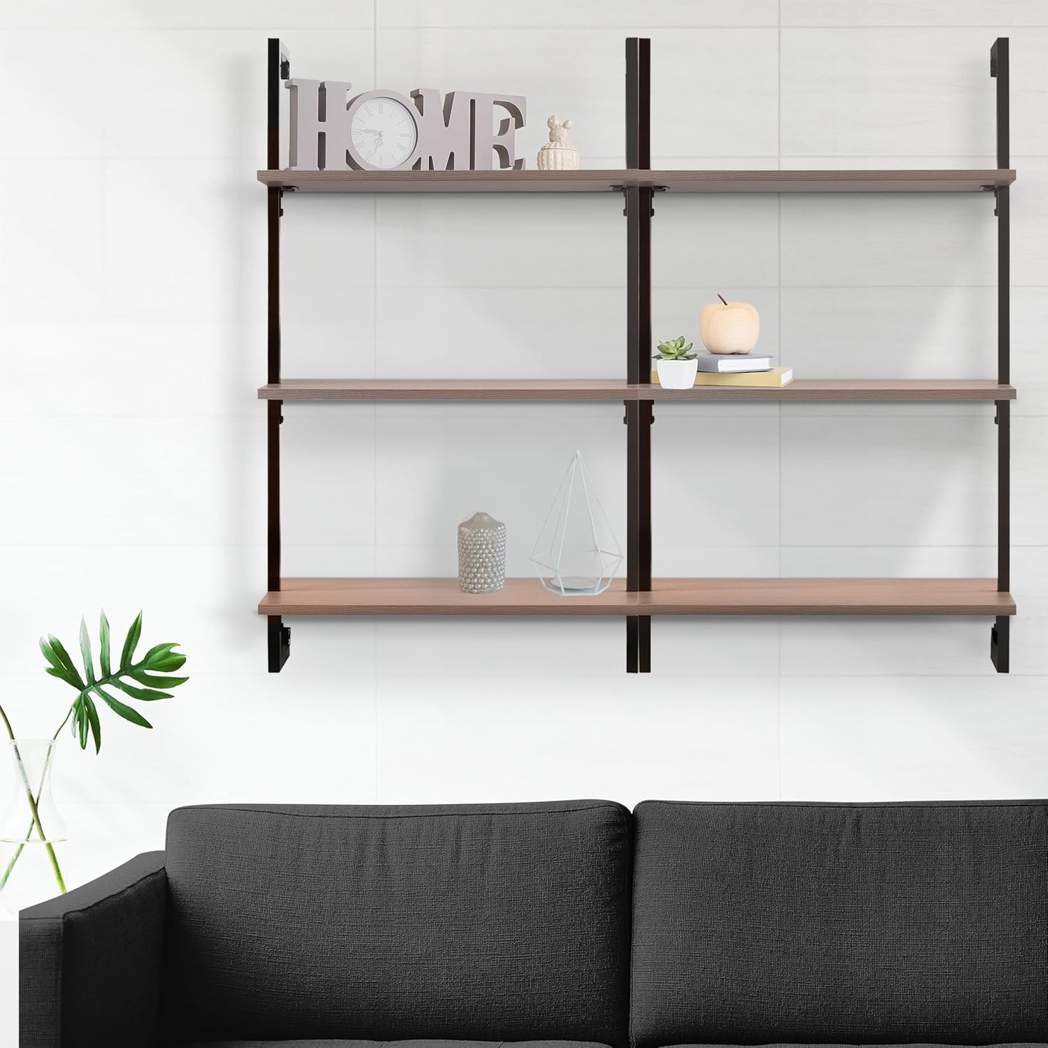 happimess MSH1000A Madera 40.55" Classic Industrial 3-Shelf Wood Wall-Mounted Open Ladder Bookcase with Metal Frame, Black
