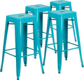 Flash Furniture Kai Commercial Grade 4 Pack 30" High Backless Crystal Teal-Blue Indoor-Outdoor Barstool