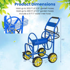 Goplus Garden Hose Reel Cart, 300 FT of 5/8" Large Capacity, Heavy-Duty Metal Hose Cart w/ 4 Wheels, Storage Basket, Portable Water Hose Organizer for Outside Yard, Outdoor Planting Tool (Green)