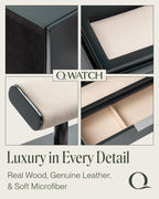 QWATCH Watch Stand Display Case - Acrylic Watch Box for 2 or 4 Watches with Jewelry Valet Tray and Drawer