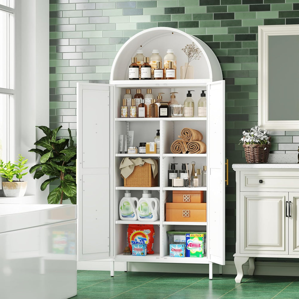 72.8" H White Metal Arched Pantry Cabinet, 30.7" W, 2-Door | Kitche...