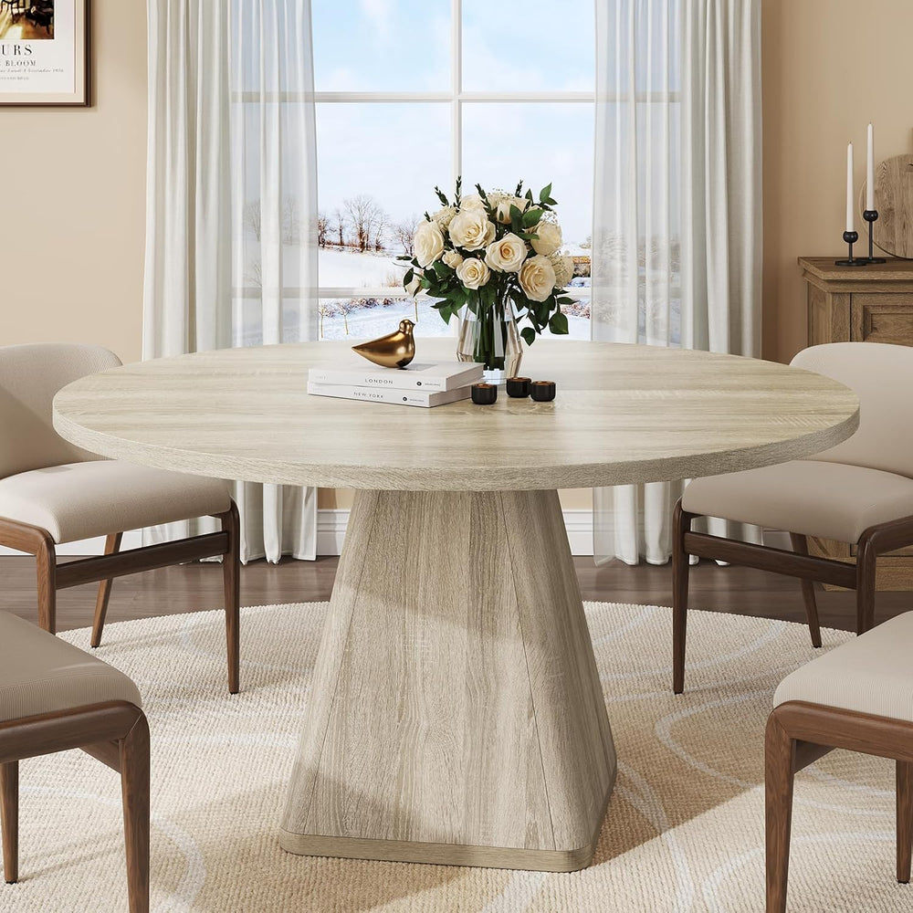 ONBRILL 47 Inch Round Dining Table for 4-6,Square Pedestal Base,Oak | Circle ...