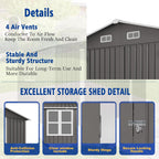 Metal Storage Shed, 10 X 8 FT Lockable Outdoor Tool Shed with Air Vent and Clear Windows, Galvanized Steel Garden Shed for Backyard, Patio, Garden, Bike Storage or Outdoor Use, Grey