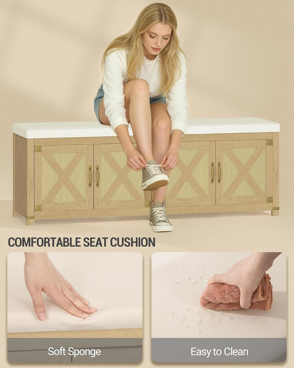 Hzuaneri Shoe Storage Bench, 2 Tier Shoe Bench with Padded Seat Cushion &...