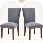 COLAMY Upholstered Parsons Dining Chairs Set of 2, Fabric Dining Room Kitchen Side Chair with Nailhead Trim and Wood Legs - Dark Grey